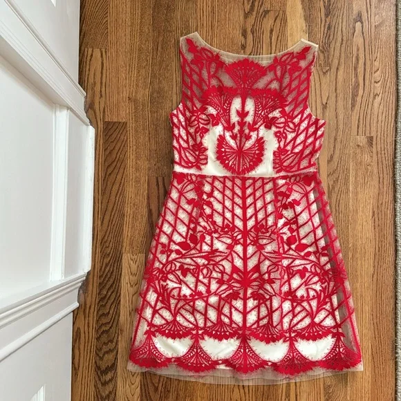 Anthropologie | Geisha Designs | Sugared Ruby Red Lace Dress | Size 6 - Picture 5 of 17